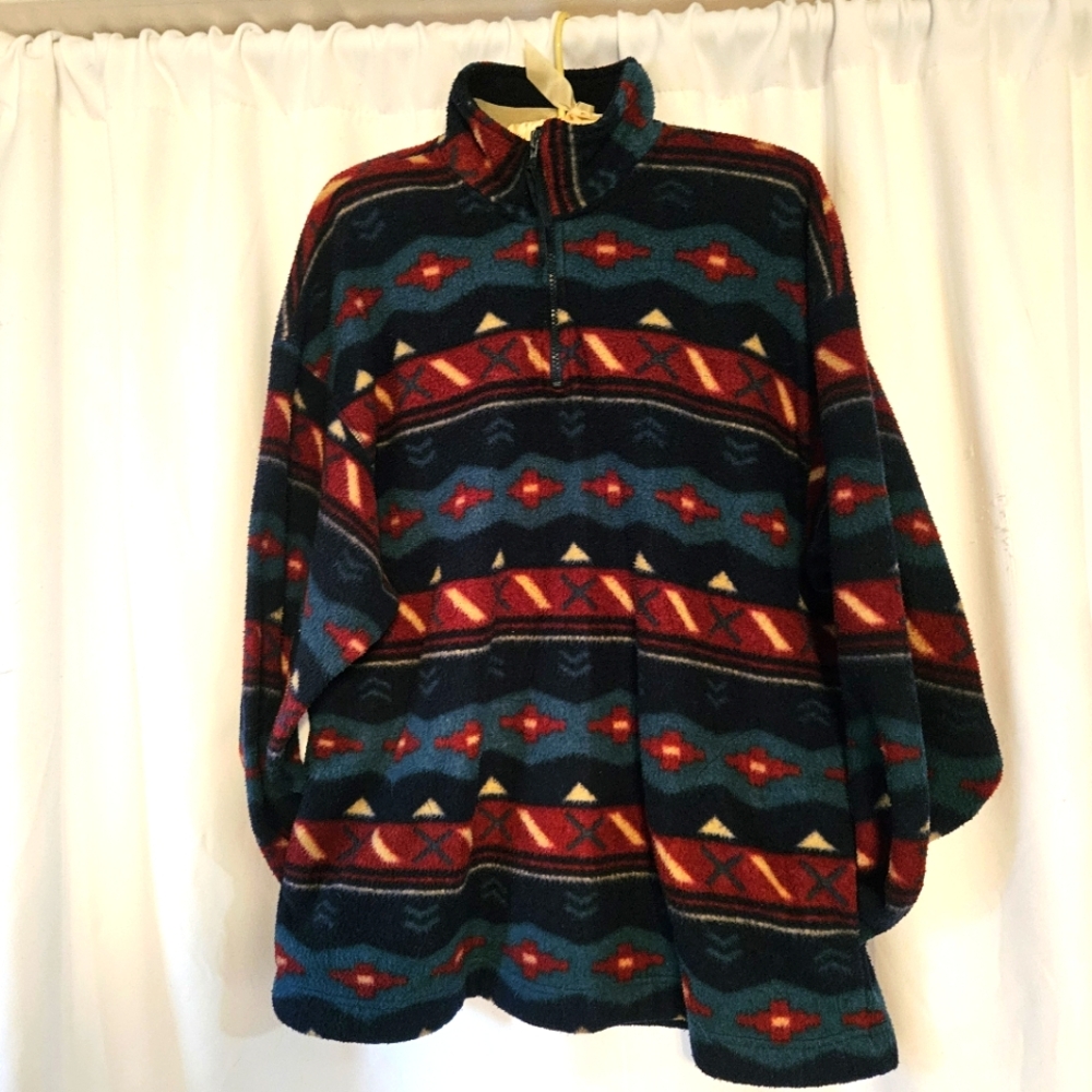 Vintage Bugle Boy 1/4 Zip Fleece Mens Med Aztec Print 90s Y2K